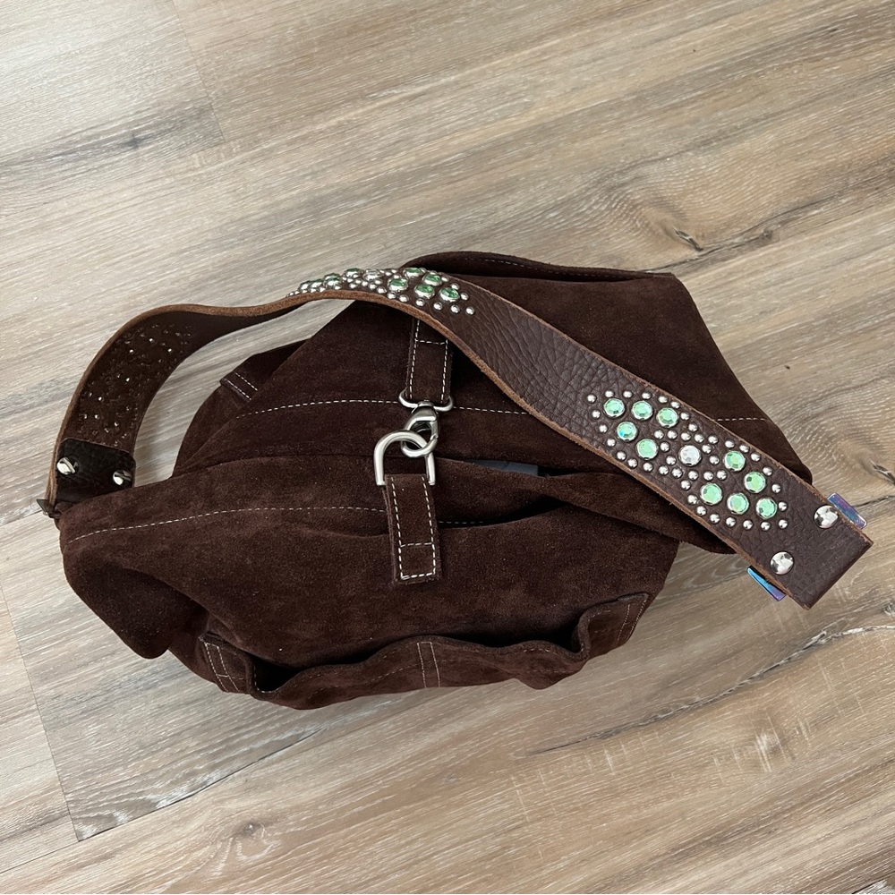 Tylie Malibu Suede Bag - Brown w/ Green & Clear Accents